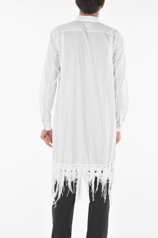 HOMME PLUS Fringed Hem Maxi Shirt