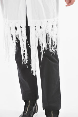 HOMME PLUS Fringed Hem Maxi Shirt