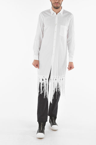 HOMME PLUS Fringed Hem Maxi Shirt