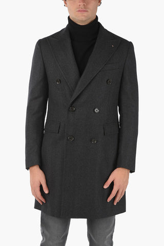 CC COLLECTION Herringbone Patterned Double-breasted Coat with Peak Lapel