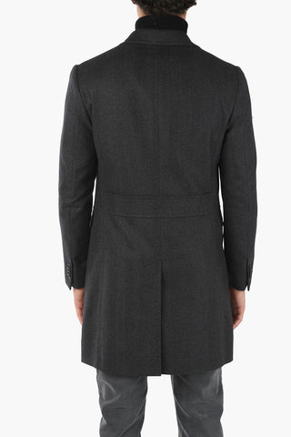 CC COLLECTION Herringbone Patterned Double-breasted Coat with Peak Lapel