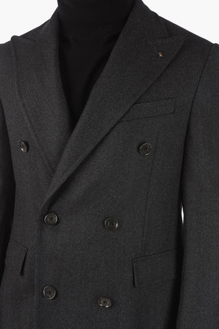 CC COLLECTION Herringbone Patterned Double-breasted Coat with Peak Lapel