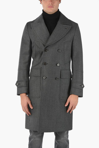 CC COLLECTION Minicheckered Double-breasted Coat with Iconic Beetle Brooch
