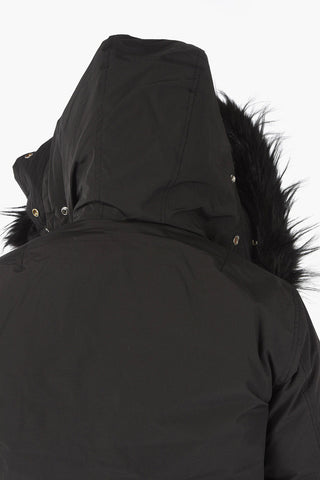 Multipocketed W-JAME Padded Puffer with Faux fur detailing