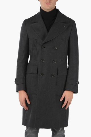 CC COLLECTION Virgin Wool Double-breasted Coat with Iconic Beetle Brooch
