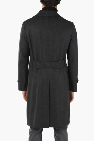 CC COLLECTION Virgin Wool Double-breasted Coat with Iconic Beetle Brooch