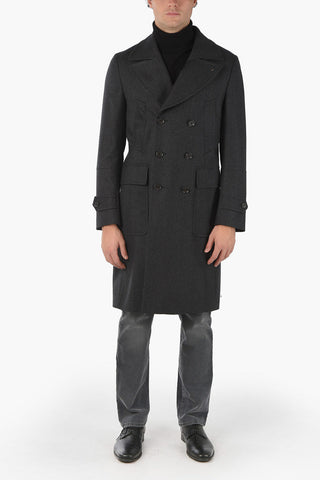 CC COLLECTION Virgin Wool Double-breasted Coat with Iconic Beetle Brooch