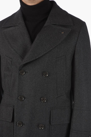 CC COLLECTION Virgin Wool Double-breasted Coat with Iconic Beetle Brooch