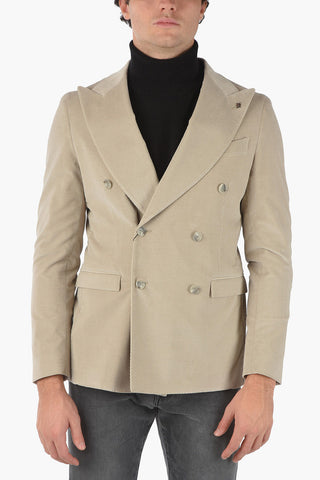 CC COLLECTION Blazer doppiopetto REWARD in Velour a Coste con Revers a Lancia