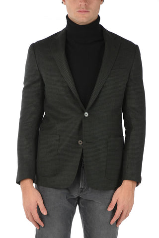 Virgin Wool GATE Houndstooth Blazer with Notch Lapel