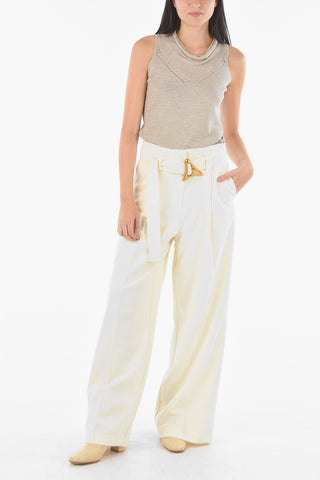 Single-pleated Bleted Wide Leg Pants