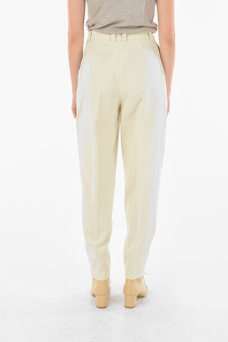 High-waisted Single-pleated Pants with Jewel Button