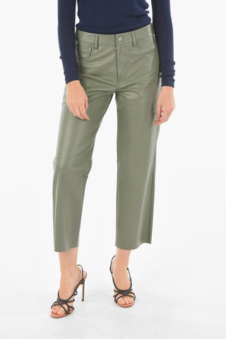 Pantaloni in Nappa a 5 Tasche con Passanti