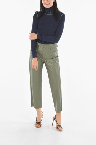 Pantaloni in Nappa a 5 Tasche con Passanti