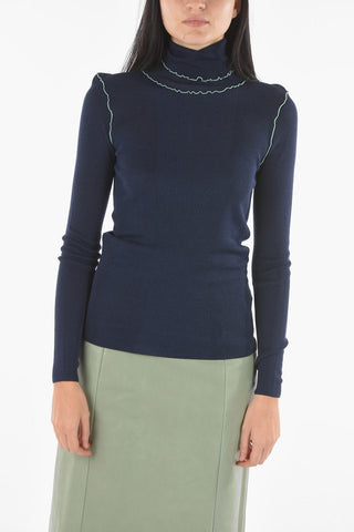 Pullover A Collo Alto Elasticizzato A Costine