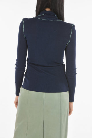 Pullover A Collo Alto Elasticizzato A Costine