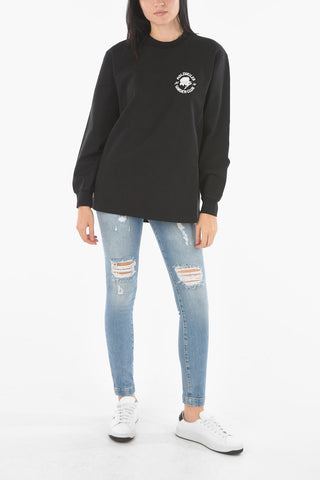 Crew Neck Printed Cotton T-Shirt with Cuffed Sleeves