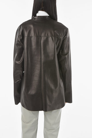Soft Leather Plunging Necklined Shirt with Lace Detail