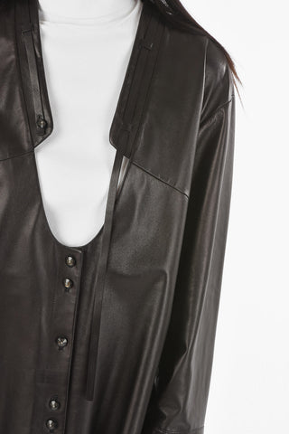 Soft Leather Plunging Necklined Shirt with Lace Detail