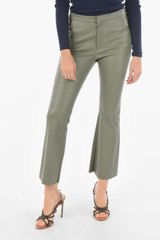 Soft Leather Flared Pants with Hidden Fastening