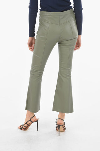Soft Leather Flared Pants with Hidden Fastening