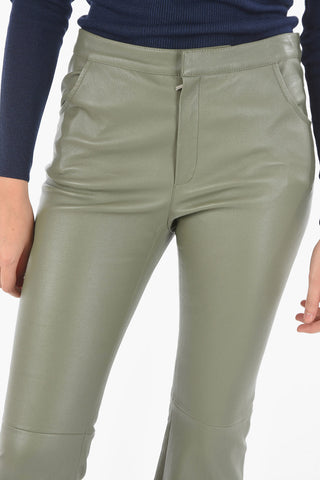 Soft Leather Flared Pants with Hidden Fastening
