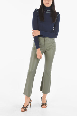 Soft Leather Flared Pants with Hidden Fastening