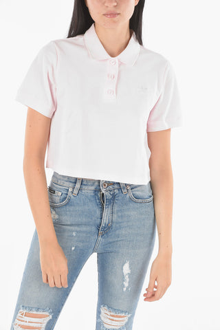 Embroidered Logo Cotton Blend Crop Polo