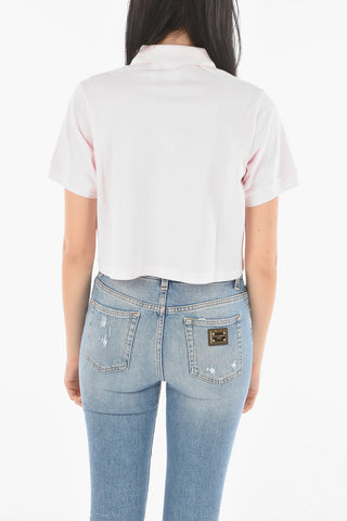 Embroidered Logo Cotton Blend Crop Polo
