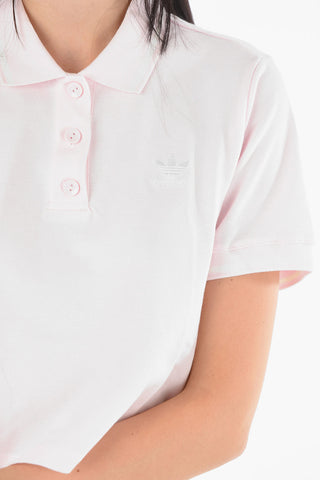 Embroidered Logo Cotton Blend Crop Polo