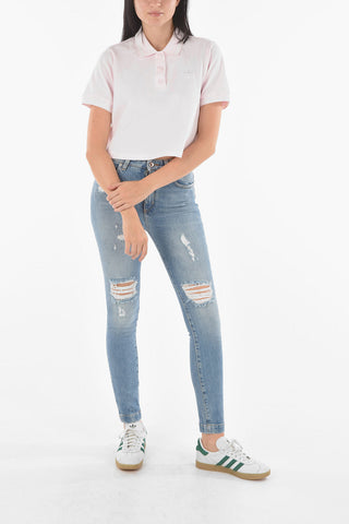 Embroidered Logo Cotton Blend Crop Polo