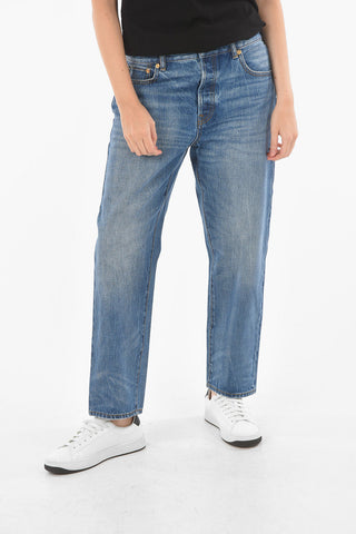 Visible Stitching 5 Pockets Jeans with Golden Buttons