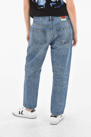 Visible Stitching 5 Pockets Jeans with Golden Buttons