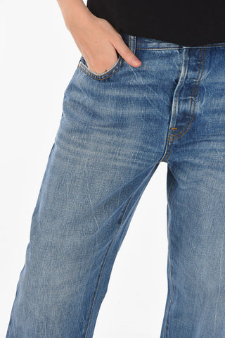 Visible Stitching 5 Pockets Jeans with Golden Buttons