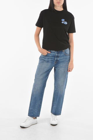 Visible Stitching 5 Pockets Jeans with Golden Buttons