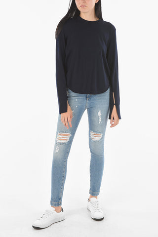 Crew Neck Embroidred Logo Wool Sweater