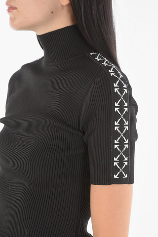 Turtleneck Logoed Sleeve Ribbed Sweater