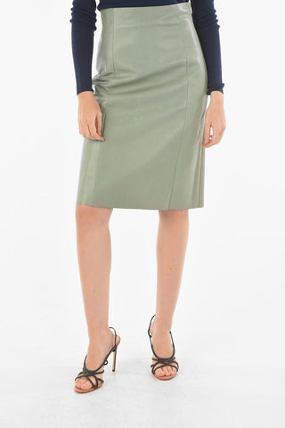 Soft Leather Straight-cut Midi Skirt with Back Slit