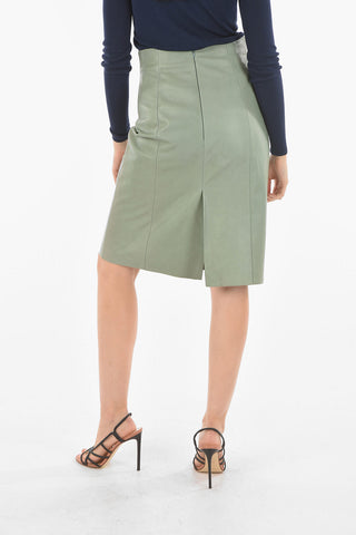 Soft Leather Straight-cut Midi Skirt with Back Slit