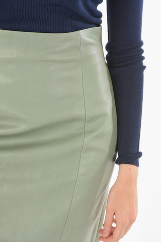 Soft Leather Straight-cut Midi Skirt with Back Slit