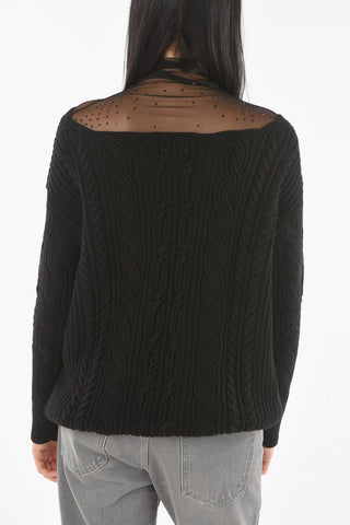 Rhinestone Mesh Insert Aran Wool Blend Sweater