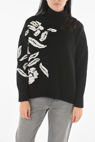 Turtleneck Floral Embroidery Pullover