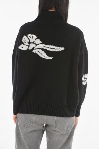 Turtleneck Floral Embroidery Pullover