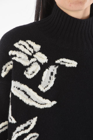 Turtleneck Floral Embroidery Pullover