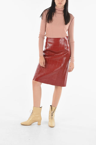 Soft Leather High-waisted Pencil Skirt with Back Slit