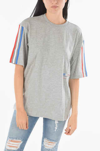 T-Shirt Girocollo Oversized con Bande a Contrasto