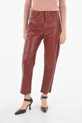 Pantaloni in Nappa a 5 Tasche con Passanti