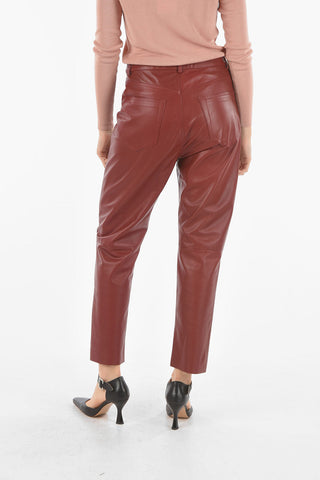 Pantaloni in Nappa a 5 Tasche con Passanti