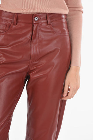 Pantaloni in Nappa a 5 Tasche con Passanti