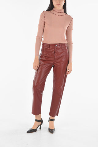 Pantaloni in Nappa a 5 Tasche con Passanti
